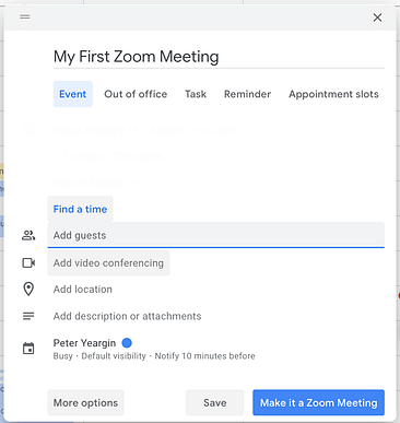 Scheduling your first Zoom Meeting in Gsuite
